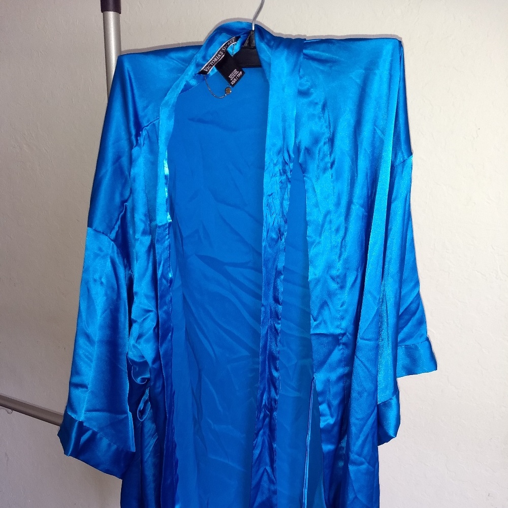Victoria's Secret Blue Satin Robe Womens XS/S
